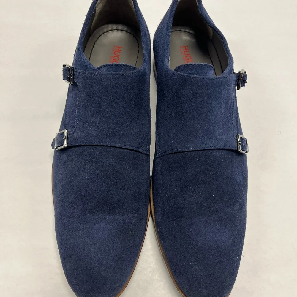 Hugo Boss Blue Suede Derek‎ Double Monk Strap Shoes Sz. 11